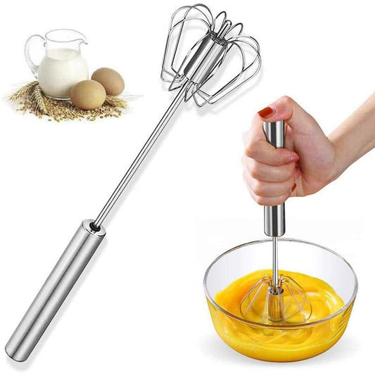 Big Stainless Steel Egg Whisk Hand Push Rotary Whisk Blender (1 Pc 35 Cm)