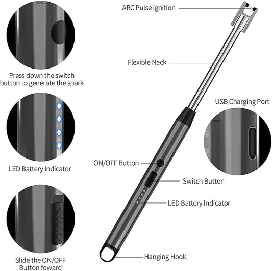 Electric Lighter for Candles Rechargeable Electric Gas Lighter Use Candle Lighter Plasma Lighter Flameless Windproof USB Lighter
