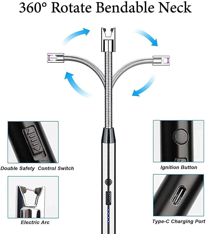 Electric Lighter for Candles Rechargeable Electric Gas Lighter Use Candle Lighter Plasma Lighter Flameless Windproof USB Lighter